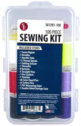 100-Piece Sewing Kit in Plastic Double-Sided Storage Box