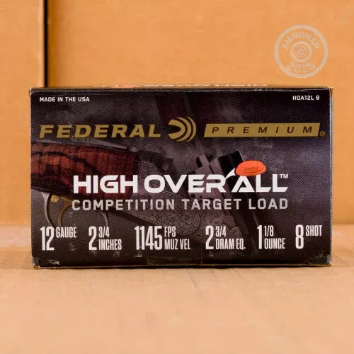 12 GAUGE FEDERAL HIGH OVER ALL 2-3/4″ 1-1/8 OZ. #8 SHOT (25 ROUNDS)
