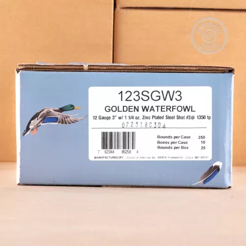 12 GAUGE FIOCCHI GOLDEN WATERFOWL 3“ 1-1/4 OZ. #3 SHOT (25 ROUNDS)