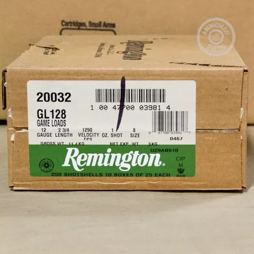 12 GAUGE REMINGTON GAME LOADS 2-3/4″ 1 OZ. #8 SHOT (250 ROUNDS)