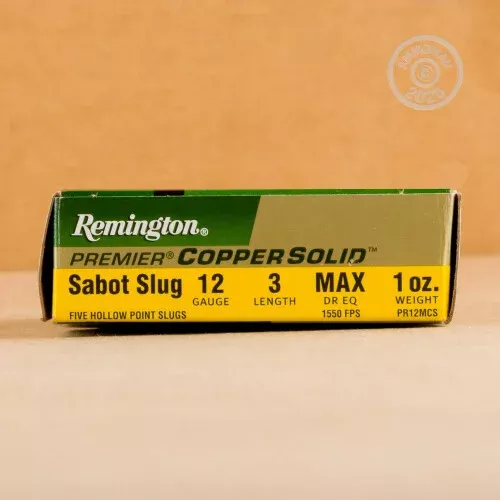 12 GAUGE REMINGTON PREMIER COPPER COLID 3″ 1 OZ. HP MAGNUM SABOT SLUG (100 ROUNDS)