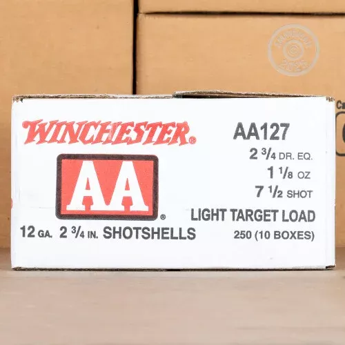 12 GAUGE WINCHESTER AA LIGHT TARGET 2-3/4″ 1-1/8 OZ. #7.5 Shot (250 ROUNDS)