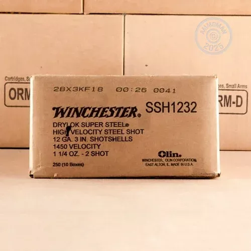 12 GAUGE WINCHESTER DRYLOK SUPER STEEL 3″ 1-1/4 OZ. #2 PLATED STEEL SHOT (25 ROUNDS)