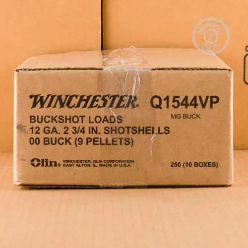 12 GAUGE WINCHESTER MILITARY GRADE 2-3/4″ 9 PELLET 00 BUCKSHOT (250 ROUNDS)