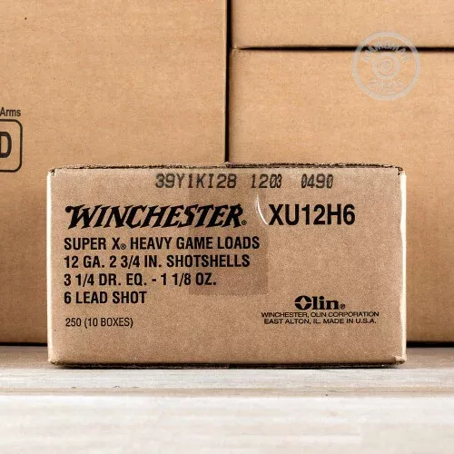 12 GAUGE WINCHESTER SUPER-X 2-3/4″ 1-1/8 OZ. #6 SHOT (250 ROUNDS)
