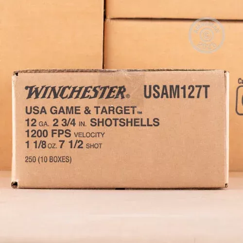 12 GAUGE WINCHESTER USA GAME & TARGET 2-3/4″ 1-1/8 OZ. #7.5 SHOT (250 ROUNDS)