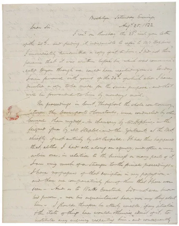 1832, Letter Regarding a Trial, Brooklyn