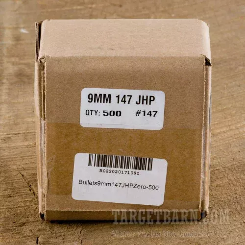 .355″ Zero 9mm Luger Bullets – 500 Qty – 147 Grain Jacketed Hollow-Point