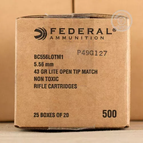 5.56X45MM FEDERAL PREMIUM BALLISTICLEAN 43 GRAIN OTM (500 ROUNDS)