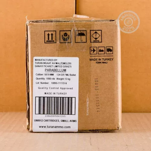 9MM TURAN 124 GRAIN FMJ (1000 ROUNDS)