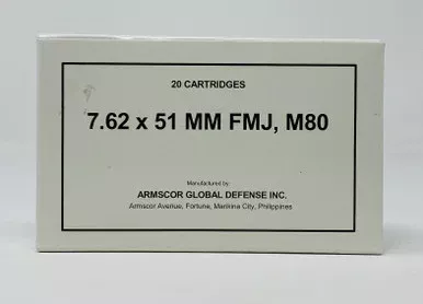 Armscor 7.62x51mm Ammunition 50203 M80 147 Grain Full Metal Jacket 20 Rounds