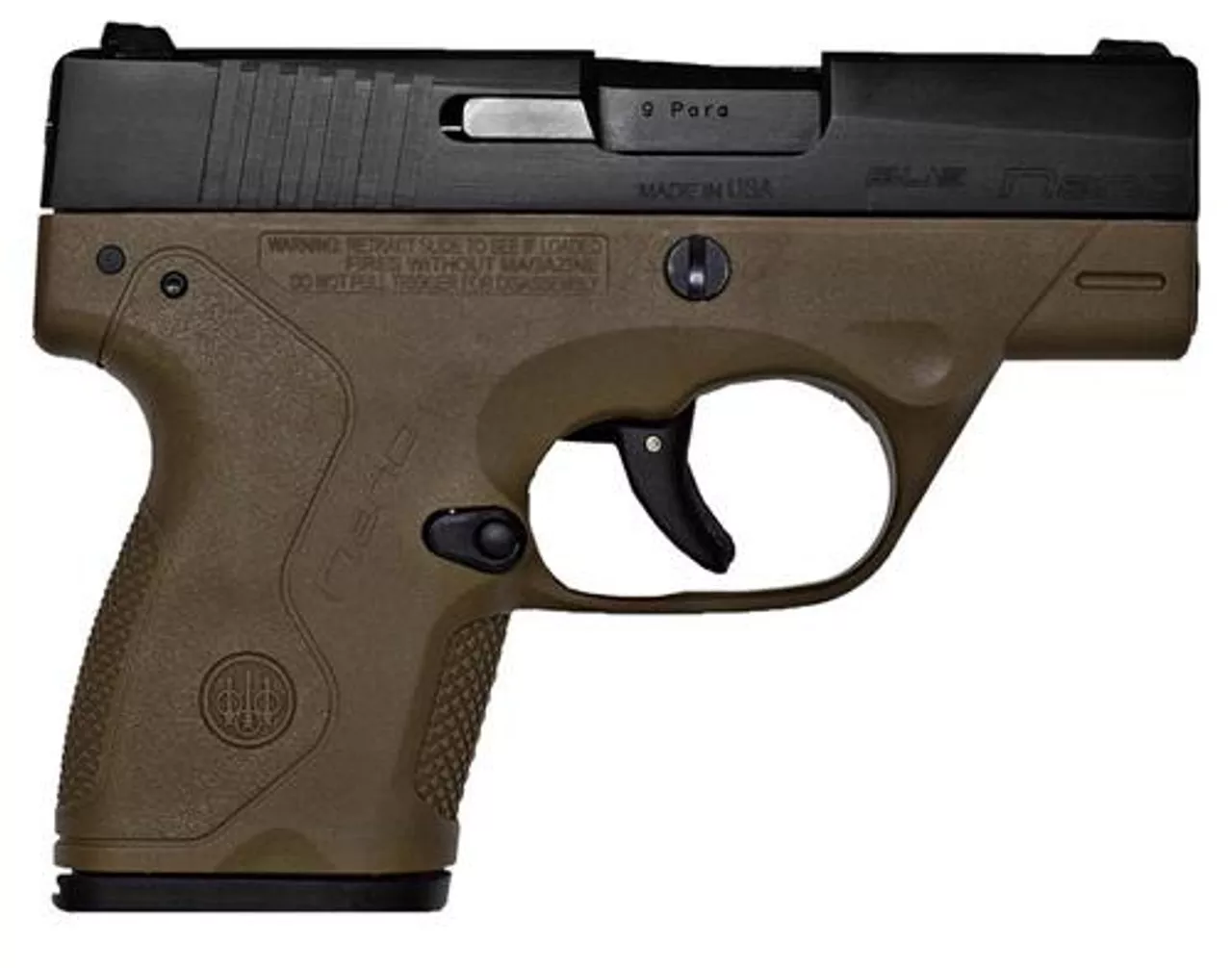 Beretta BU9 Nano 9mm 3.07, /8+1 Flat Dark Earth Poly Grip/Frame Black, 6 rd