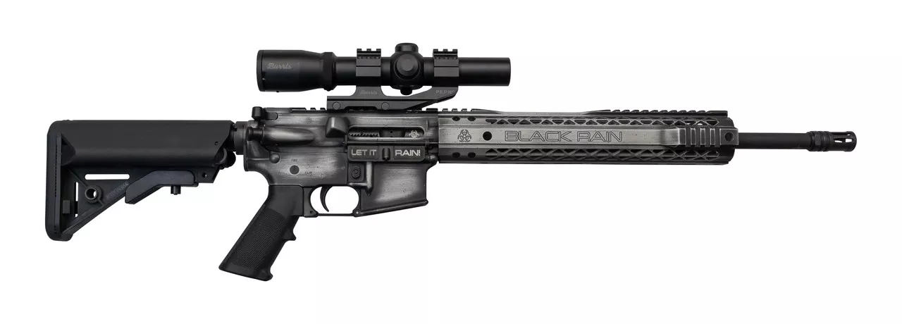 Black Rain Ordnance Spec15 5.56/.223, 16″ Barrel, Battleworn Grey, Burris Optic, 30rd