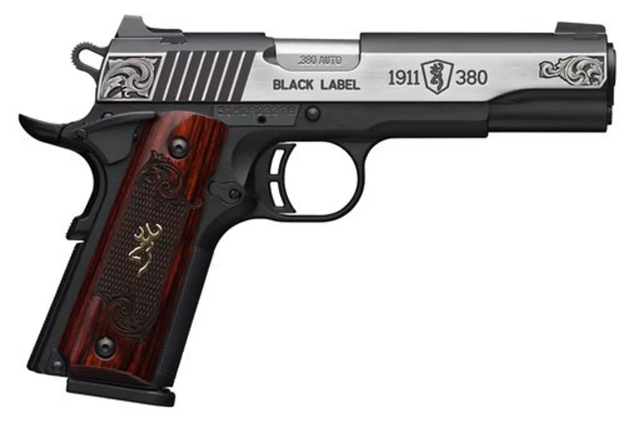 Browning 1911 Black Label Engraved Medium 380 ACP, 3-Dot Sight, 4.25″ Barrel