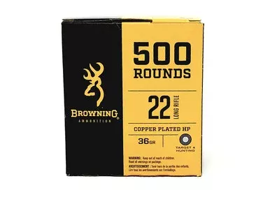 Browning 22 LR Ammunition BPR B194122000 36 Grain Copper Plated Hollow Point Value Pack of 500 Rounds
