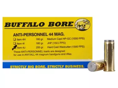 Buffalo Bore Anti-Personnel .44 Magnum 200 Grain Hard Cast Wadcutter Ammunition - 20 Rounds