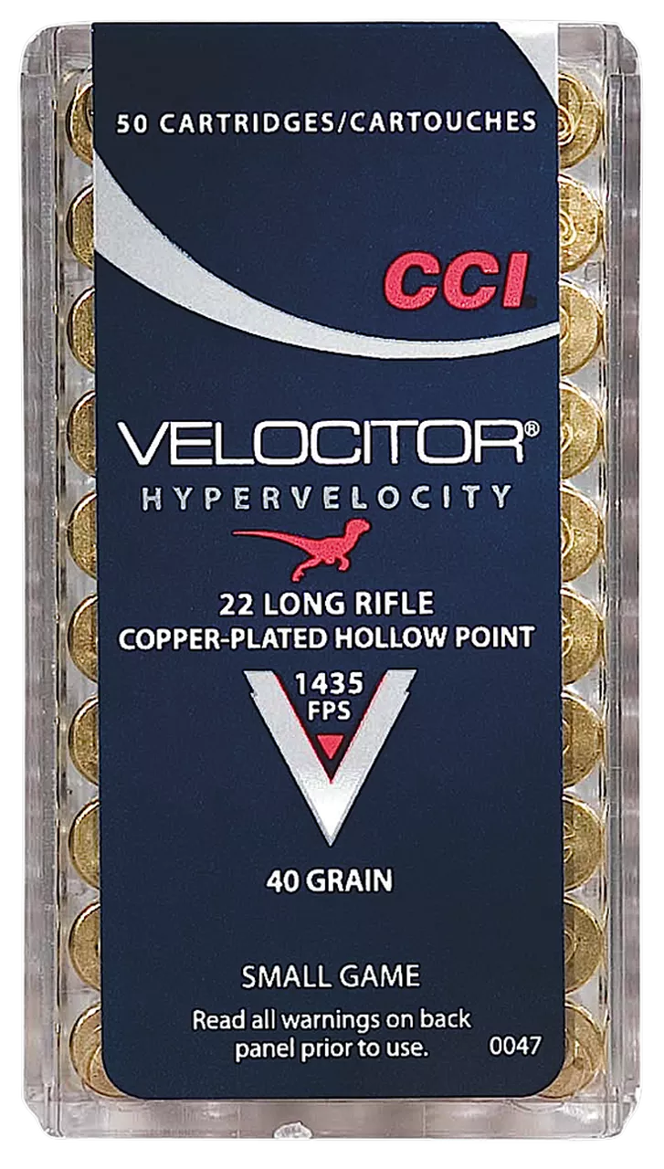 CCI Velocitor 22LR 40gr, Copper-Plated Hollow Point, 50rd/Box, 100 Box/Case