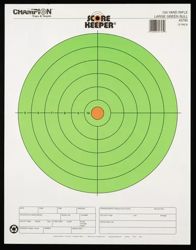 Champion Targets 45795 Score Keeper Bullseye Paper Rifle Targets 100 Yards Large Fluorescent Green Orange 12 Pack