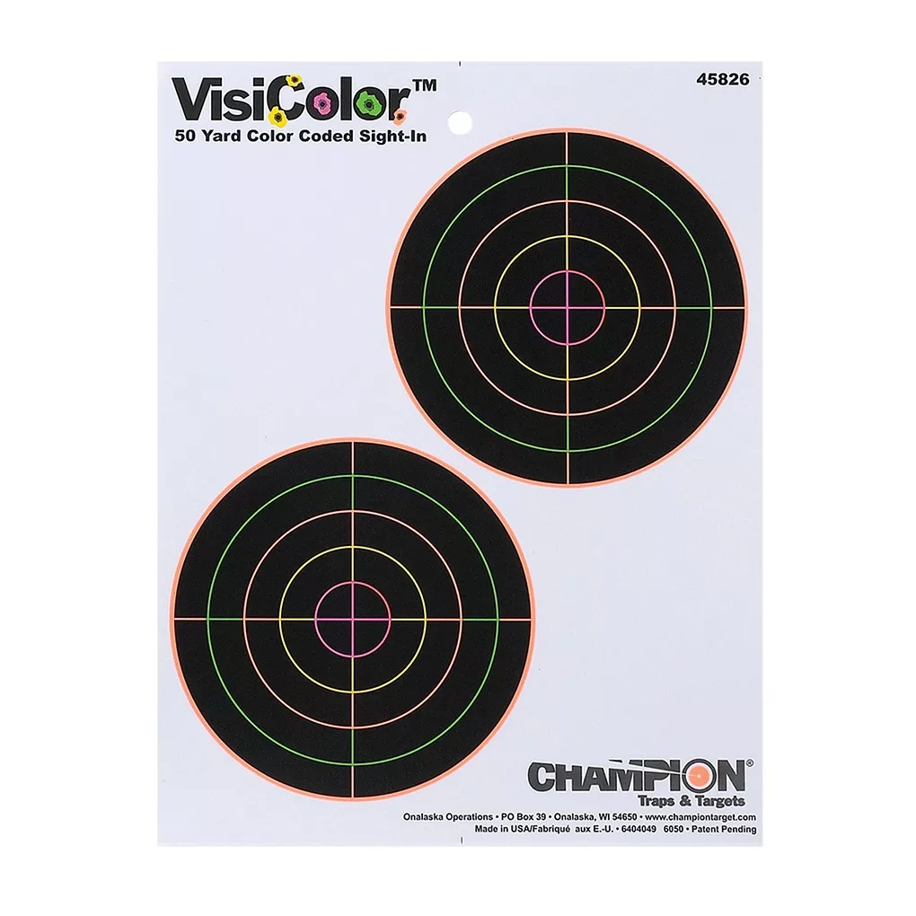 Champion Targets 45826 VisiColor 5” Double Bullseye Paper Self-Adhesive 8.50” x 11” Multi-Color 10 Pack