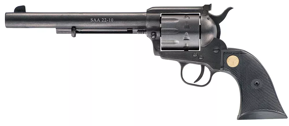 Chiappa Firearms 340170D SAA 1873 Medium Frame 22 LR/22 WMR 10 Shot, 7.50” Blued Steel Barrel, Blued Steel Frame, Blued Cylinder, Black Plastic Grip, Exposed Hammer