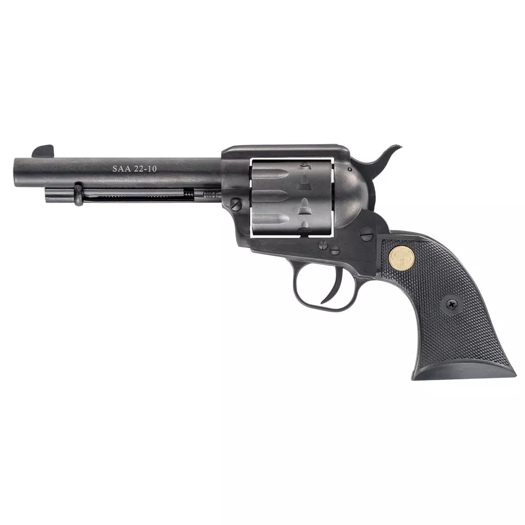 Chiappa Firearms CF340160 SAA 1873 Medium Frame 22 LR 10 Shot, 5.50” Blued Steel Barrel, Blued Steel Frame, Blued Cylinder, Black Plastic Grip, Exposed Hammer