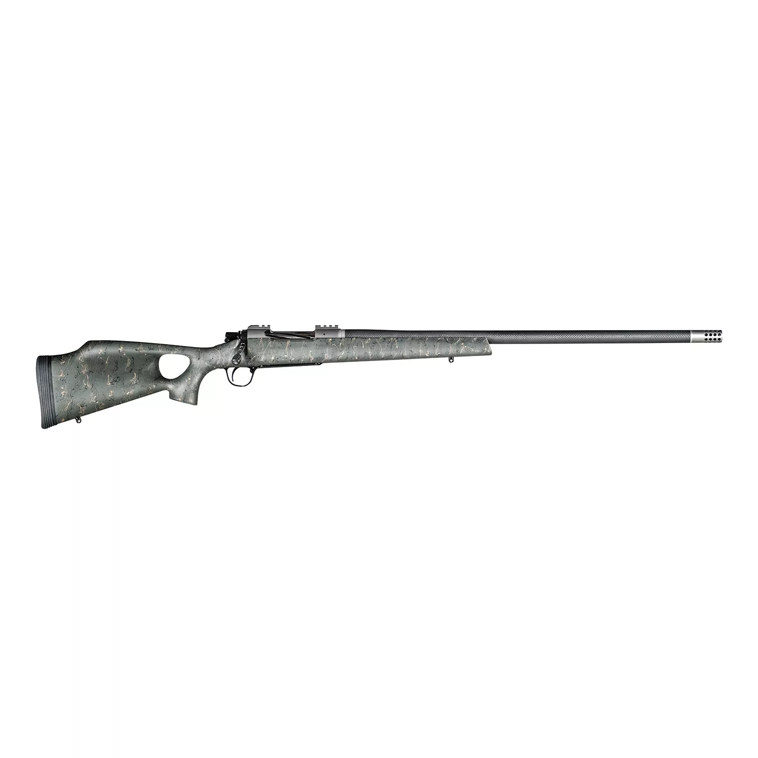 Christensen Arms 8010800207 Summit TI 300 PRC 3+1 26” Carbon Fiber/Threaded Barrel, Natural Titanium, Green with Black/Tan Webbing Thumbhole Stock