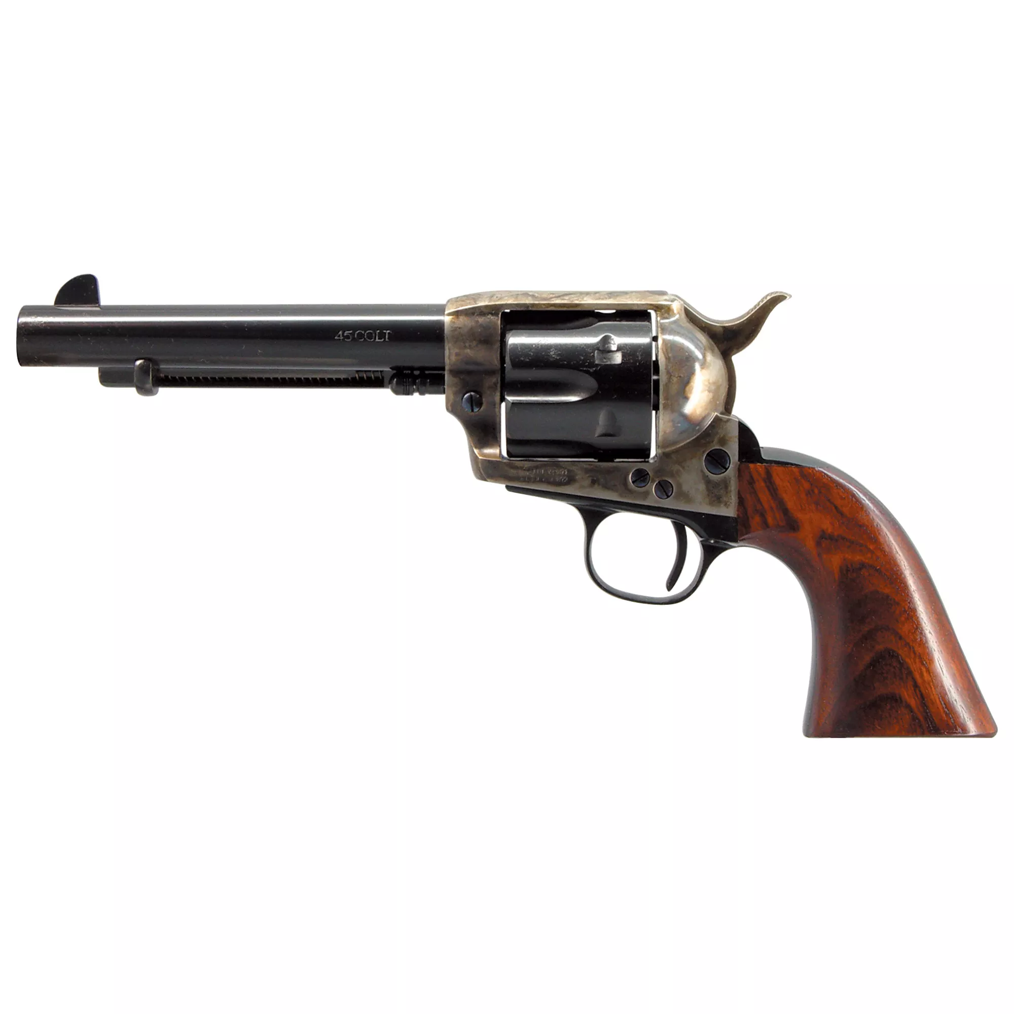Cimarron MP411 Model P 45 Colt (Long Colt) 6 Shot 5.50” Blued Stainless Steel Barrel, Blued Cylinder, Color Case Hardened Steel Frame, Walnut Grip, Exposed Hammer