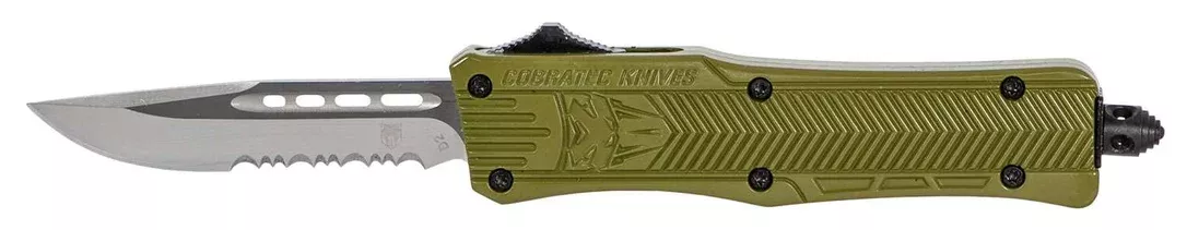 Cobra Tec Knives SODCTK1SDS CTK-1 Small 2.75″ Drop Point Part Serrated D2 Steel OD Green Aluminum Handle OTF