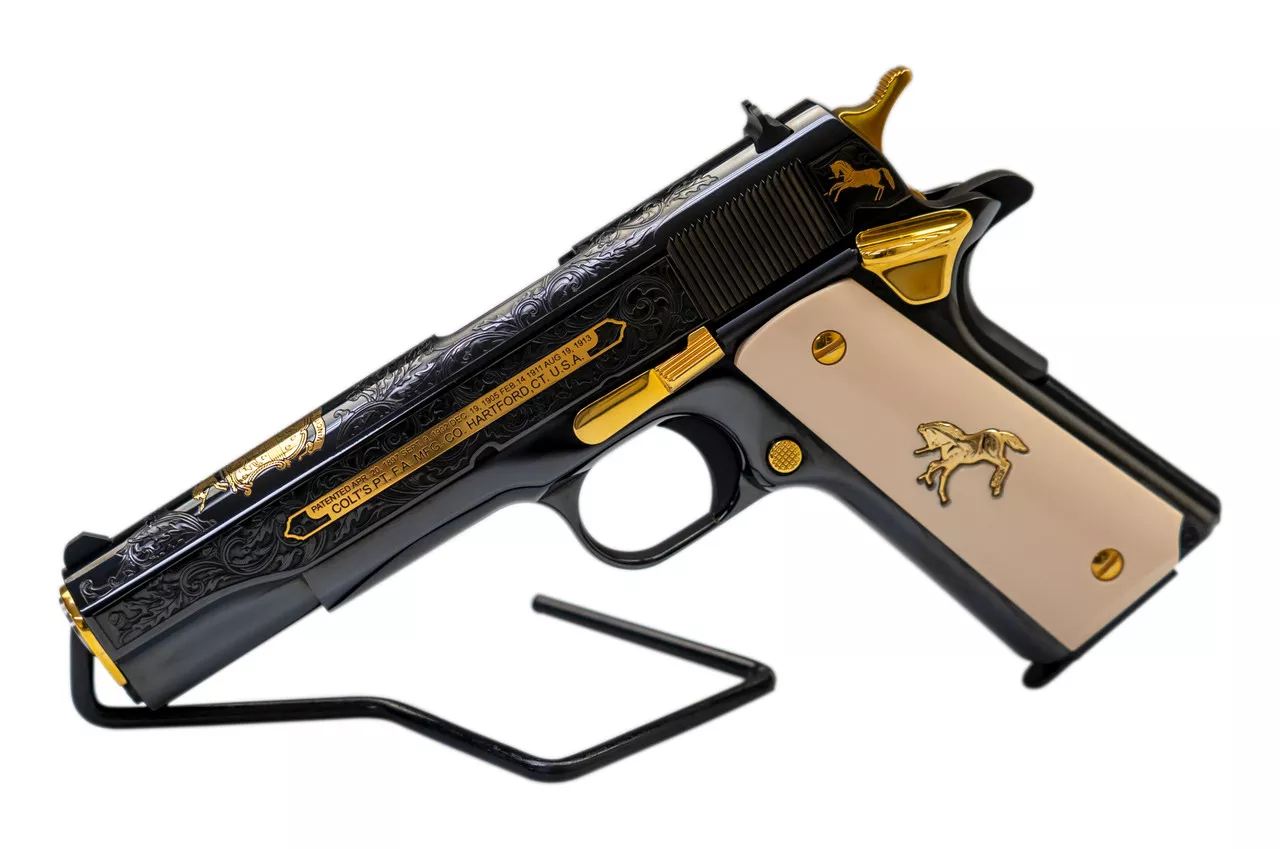 Colt 1911 Government Armsmear .45 ACP Limited Edition 5″ NM Barrel, Ivory Grips, Blued