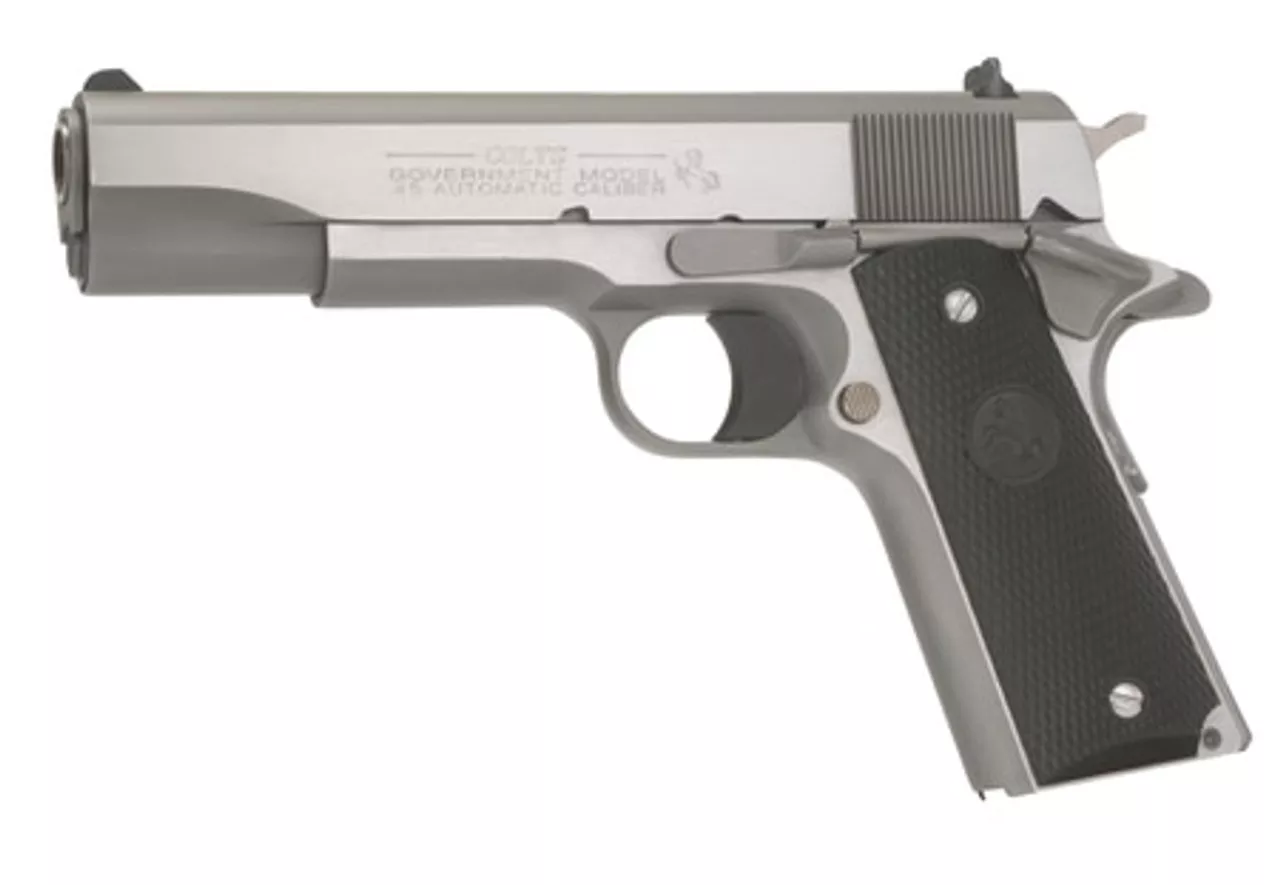 Colt 1991 Series Government 45 ACP 5″ Barrel, Black Poly Grip Stainless, 7rd