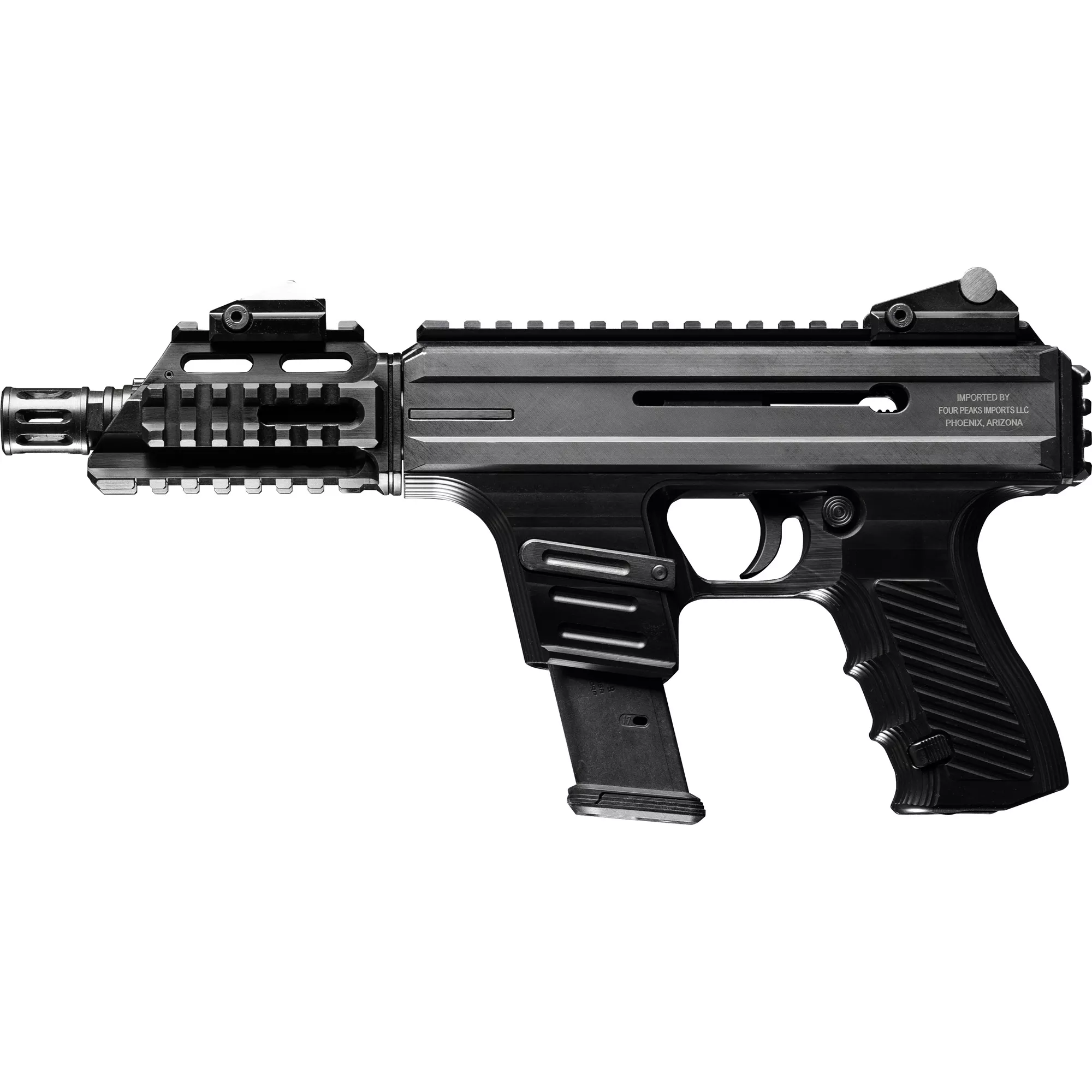 Czech Weapons CSV9 CSV-9 9mm Luger 17+1 4.75” Barrel w/Flash Hider, Matte Black Aluminum Receiver, Polymer Grip, Iron Sights, Picatinny Rail Adapter, Ambidextrous Safety & Charging Handle