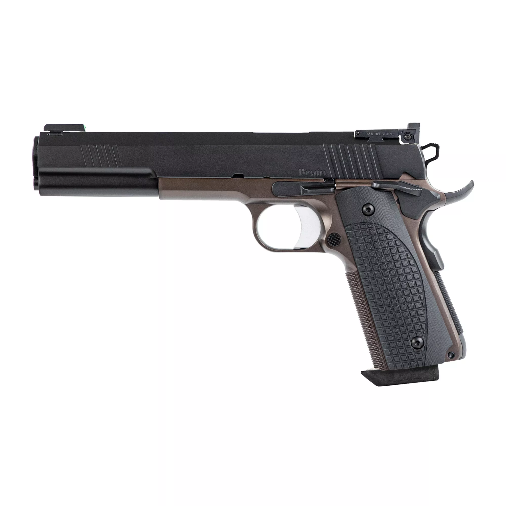 Dan Wesson 01841 Bruin 10mm Auto 8+1 6.03” Stainless Steel Barrel, Black Duty Serrated Stainless Steel Slide, Bronze Stainless Steel Frame w/Beavertail, Brown G10 Grip, Ambidextrous