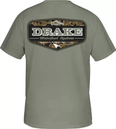 Drake Waterfowl Short Sleeve Old School Badge T - Desert Sage - Large