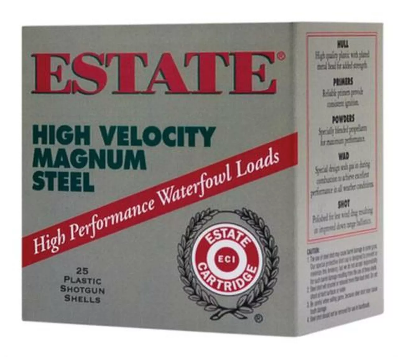 Estate High Velocity Magnum Steel 12 Ga, 3″, 1-1/8oz, 2 Shot, 250rd/Case