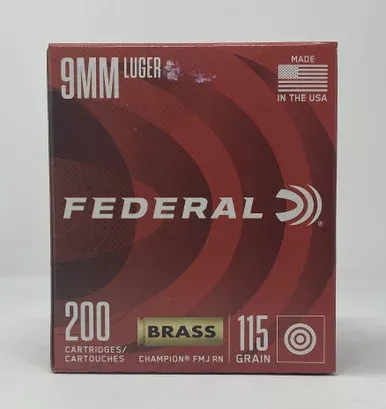 Federal 9mm Luger Ammunition WM51992 Champion Training115 Grain Full Metal Jacket 200 Rounds
