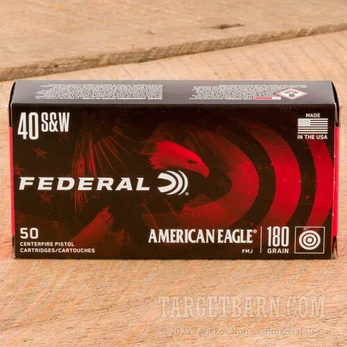 Federal American Eagle 40 S&W Ammunition – 50 Rounds of 180 Grain FMJ