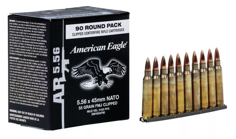 Federal American Eagle 5.56x45mm 55gr Full Metal Jacket Boat Tail 3165fps 90rd #XM193AF90