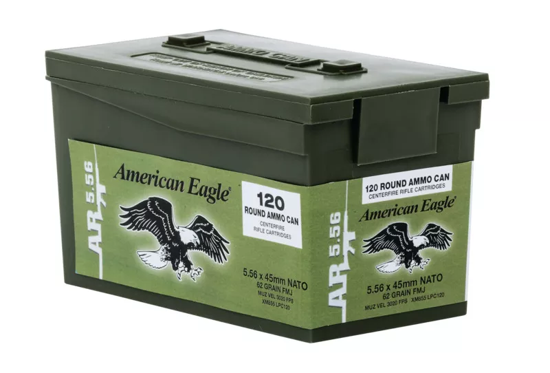 Federal American Eagle 5.56x45mm 62gr Full Metal Jacket Boat Tail 3020fps 120rd #XM855LPC120