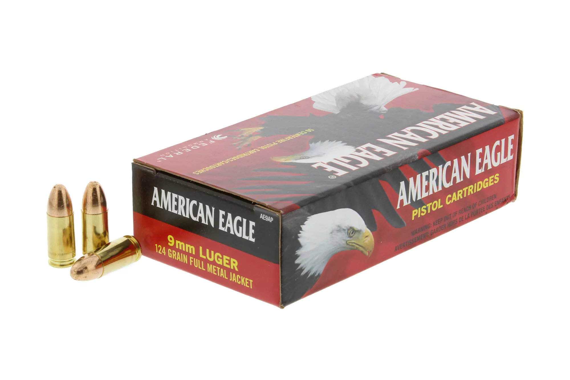 Federal American Eagle 9mm Luger Ammo 124 grain FMJ Case of 1000 Rounds Bulk AE9AP