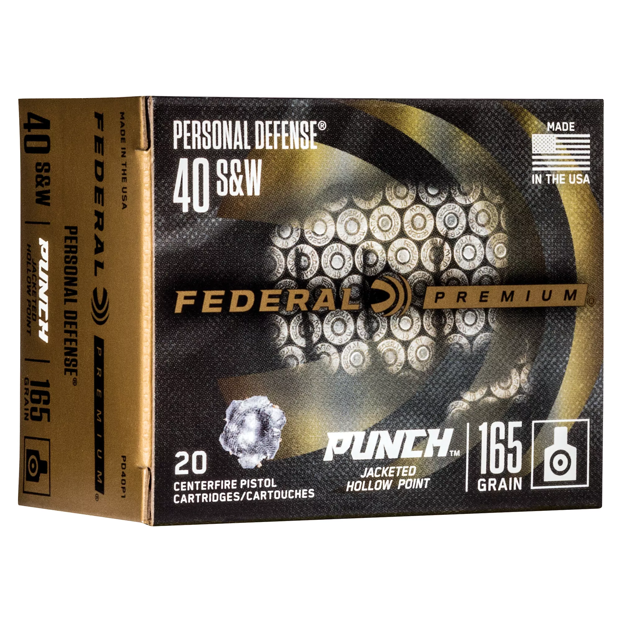 Federal Premium Punch 40 S&W Ammo 165 grain JHP Box of 20 Rounds PD40P1