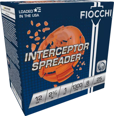 Fiocchi Exacta Target Interceptor Spreader 12 Gauge Ammo 2-3/4" 1 oz 8 Shot Box of 25 (Case of 10)