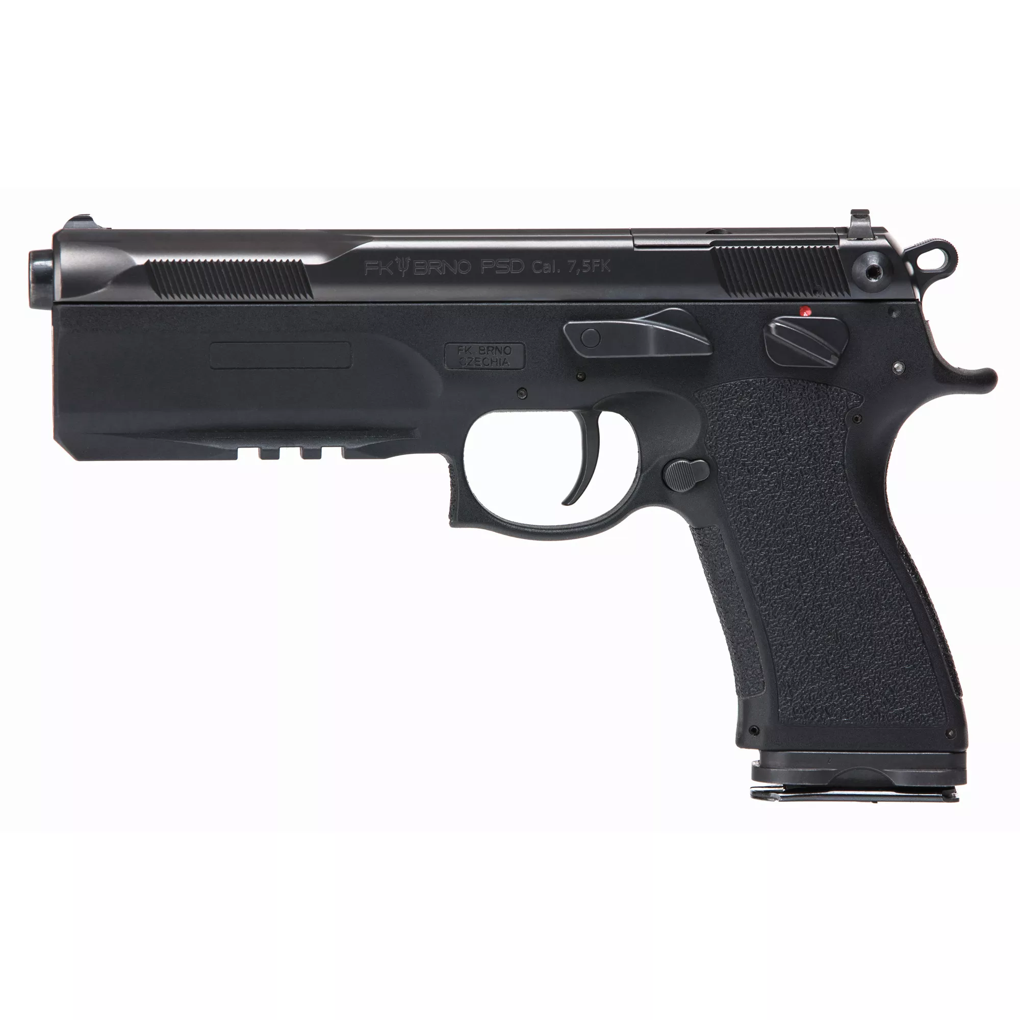 FK Brno US FKPSDFS75 PSD 7.5 FK 16+1 5.30” Black Tilting Barrel, Dark Gray Nitride Optic Cut/Serrated Steel Slide, Black Polymer Frame w/Beavertail & Picatinny Rail, Black Textured Polymer Grip