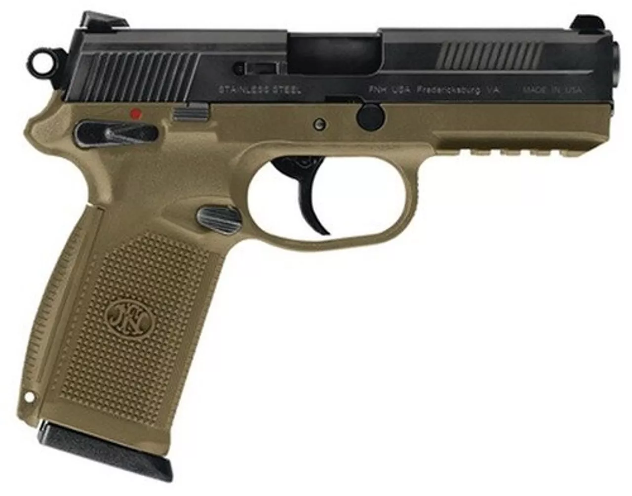 FN FNX-45 45 ACP 4.5″ Flat Dark Earth, Black Slide, Combat Sights, 15 Round