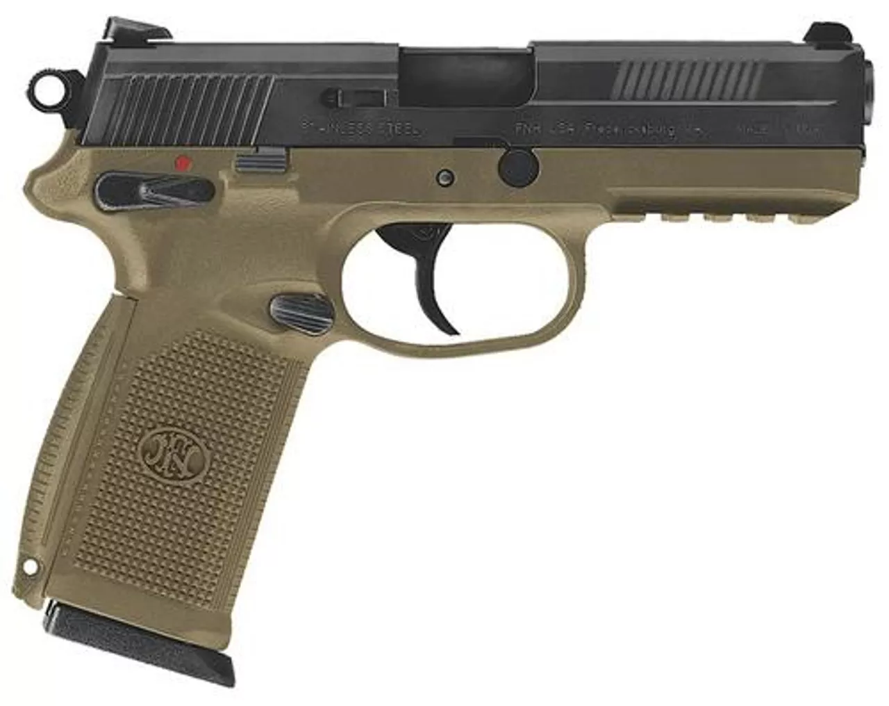 FN FNX-45 DA/SA 45 ACP 4″ Barrel, Fxd 3 Dot 3 Mags Flat Dark Earth Poly Grip Black Slide, 10rd