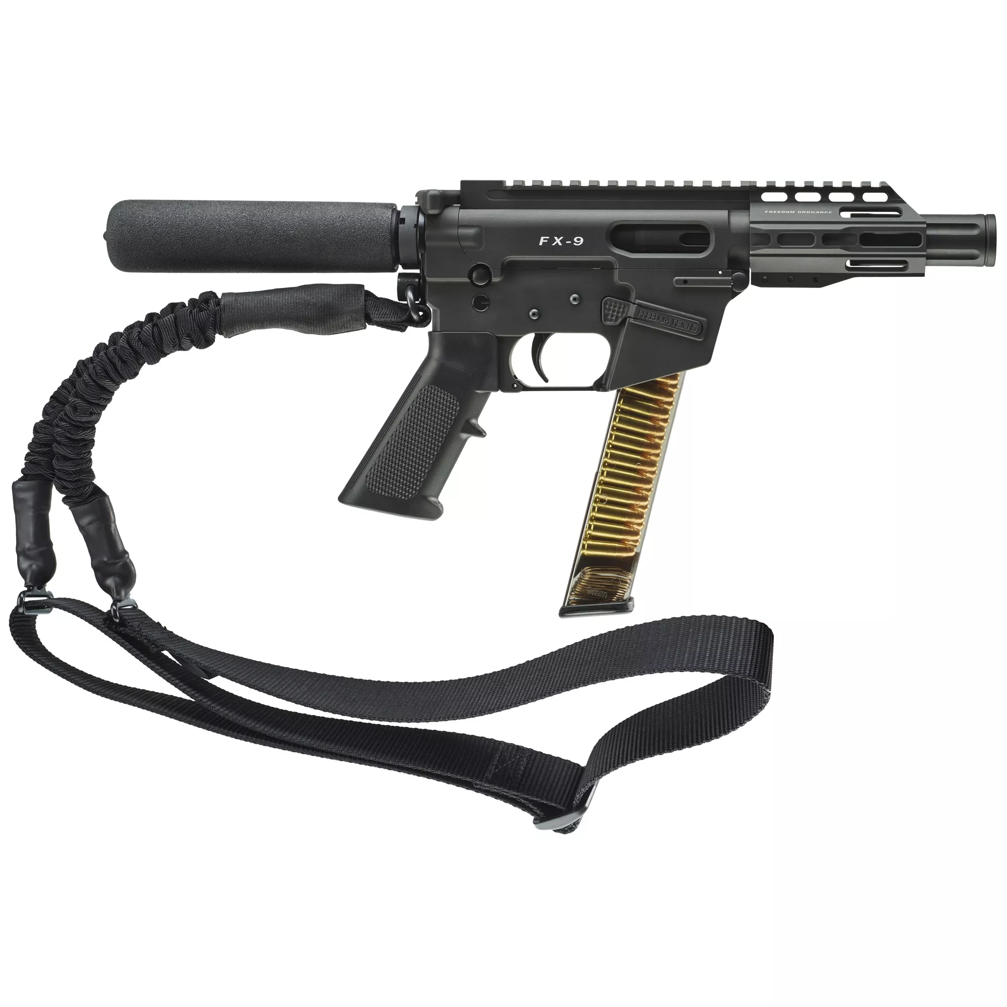 FREEDOM ORDNANCE FX9P4T FX-9 9mm Luger 32+1 4”, Black, M-LOK Handguard, Padded Buffer Tube, A2 Grip, 3” Faux Suppressor, Includes Sling
