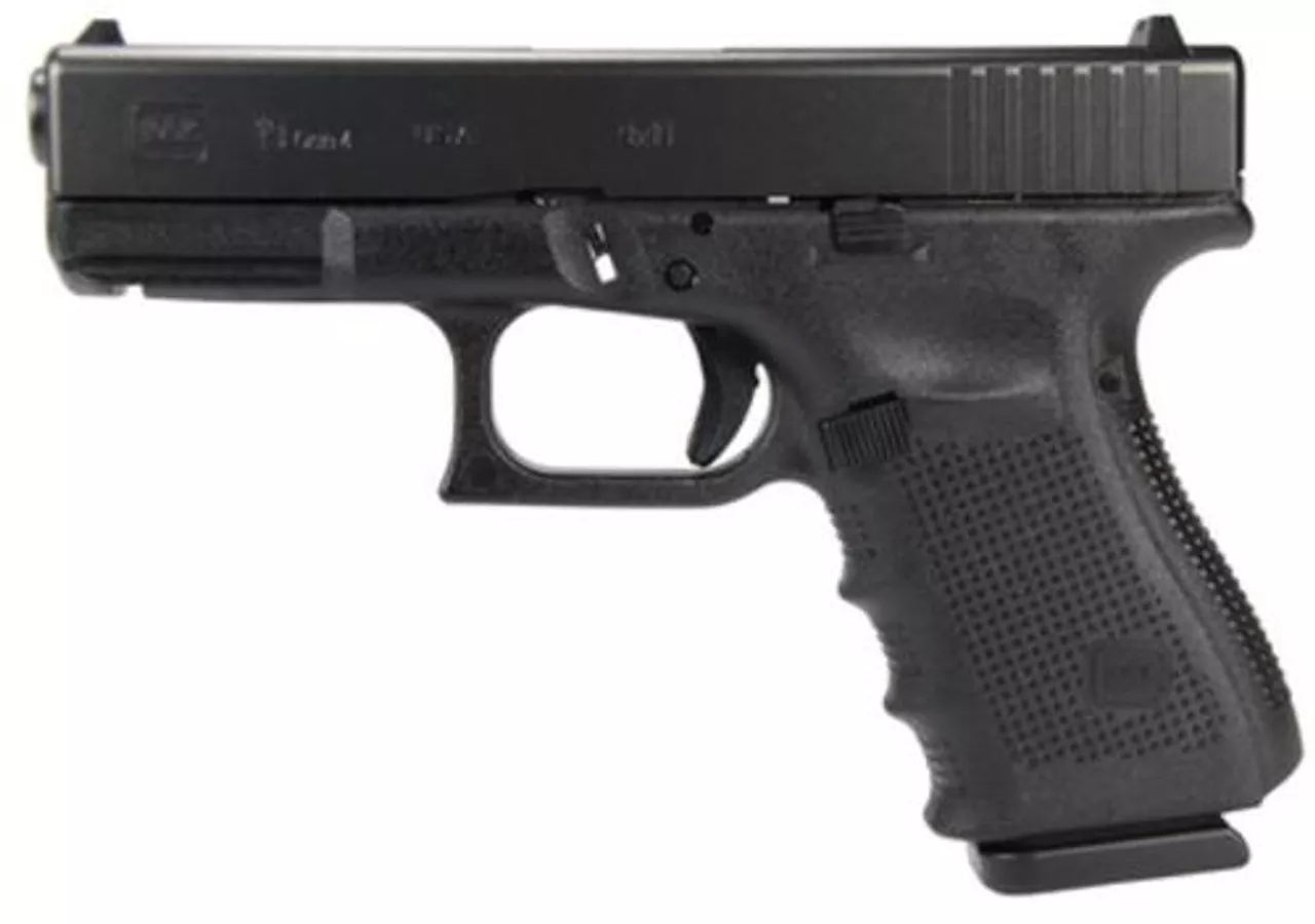 Glock, 19 Gen 4, Safe Action, Compact, 9mm, 4.02″ Barrel, Polymer Frame, Matte Finish, Fixed Sights, 15Rd, 3 Magazines