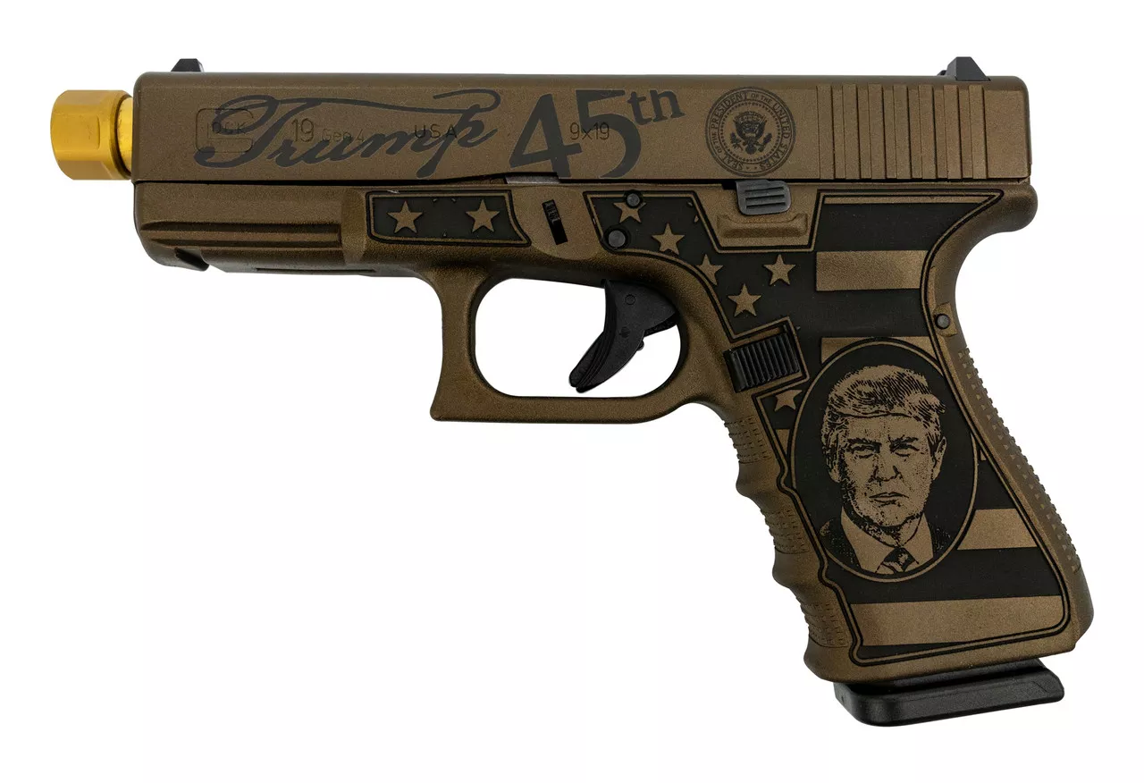 Glock 19 Gen4 Trump MAGA Limited Ed., 9mm, 4.6″ Zaffiri TiN TB, Burnt Bronze, 3x 15rd
