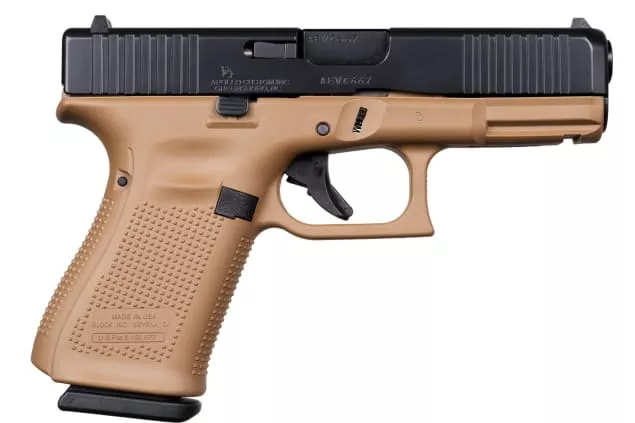 Glock 19 Gen5 Apollo Custom Cerakote Dark Earth and Black 9mm Pistol