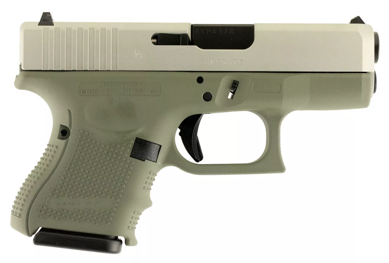 Glock G26 9mm, 3.5″, 10rd, Forest Green Frame, Stainless Steel Slide
