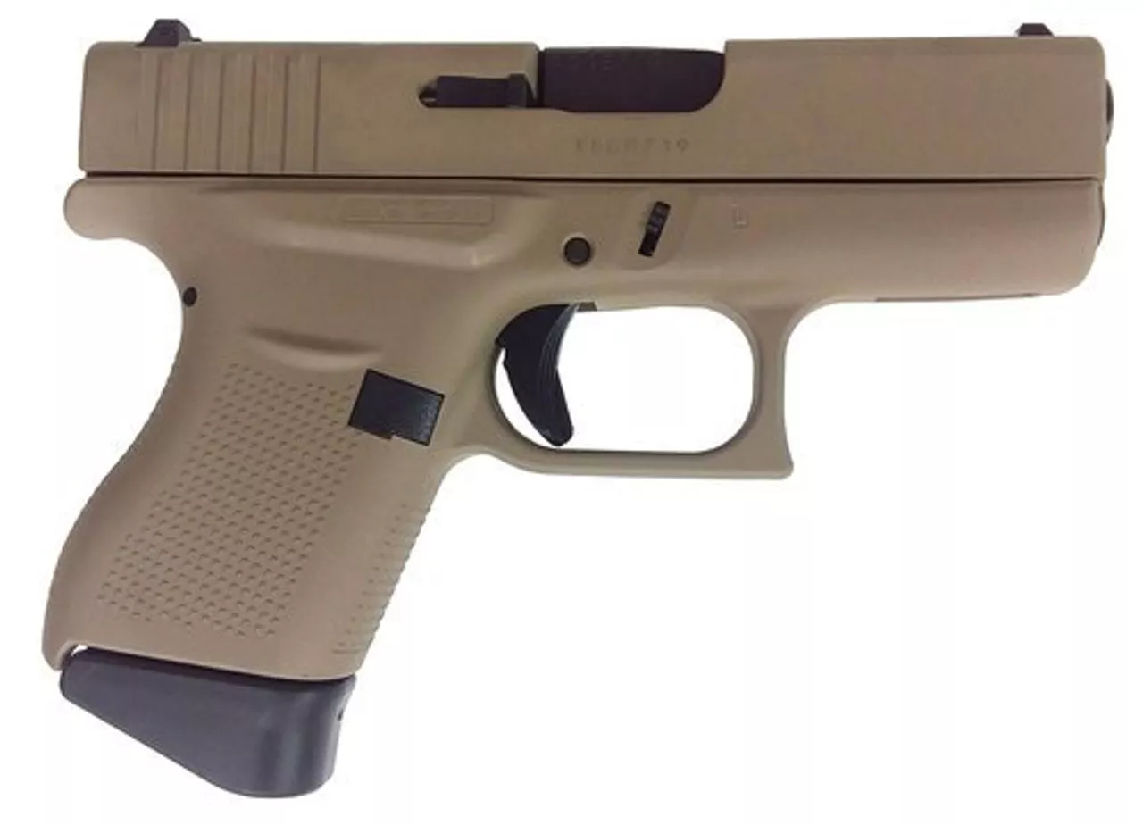 Glock G43, 9mm, 3.41″ Barrel, 6rd, Desert Sand